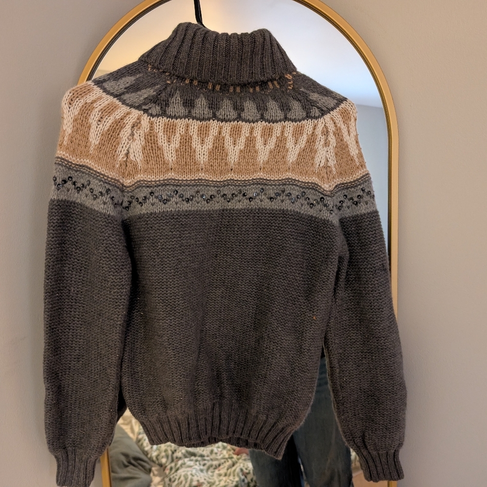 Thick Grey 100% Cashmere Nordic Style Sweater, Holly Adams, Made In Italy